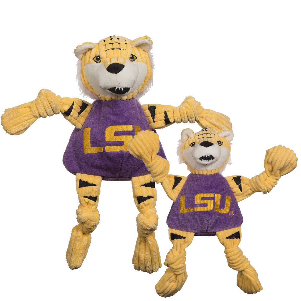 HuggleHounds Knottie Officially Licensed College Mascot Durable Squeaky Plush Dog Toy, LSU Tigers