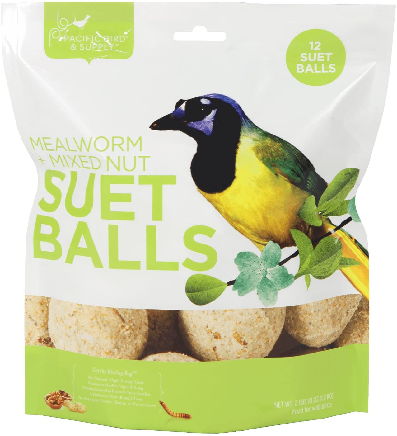 Pacific Bird Mealworm & Mixed Nut Suet Balls For Wild Birds, 6pk