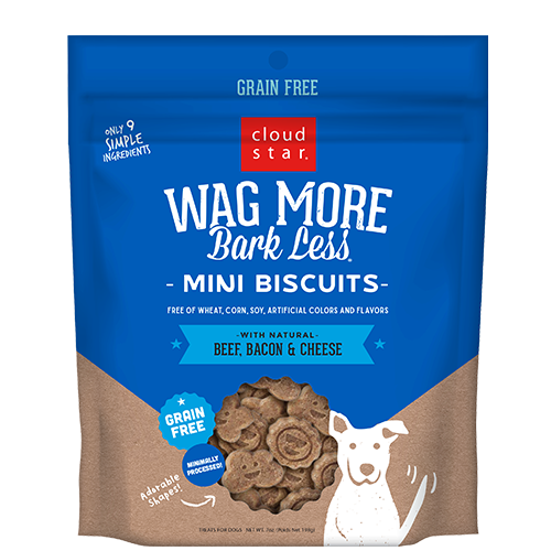 Cloud Star Wag More Bark Less Mini Biscuits Oven Baked Dog Treats with Beef, Bacon & Cheese, 7oz