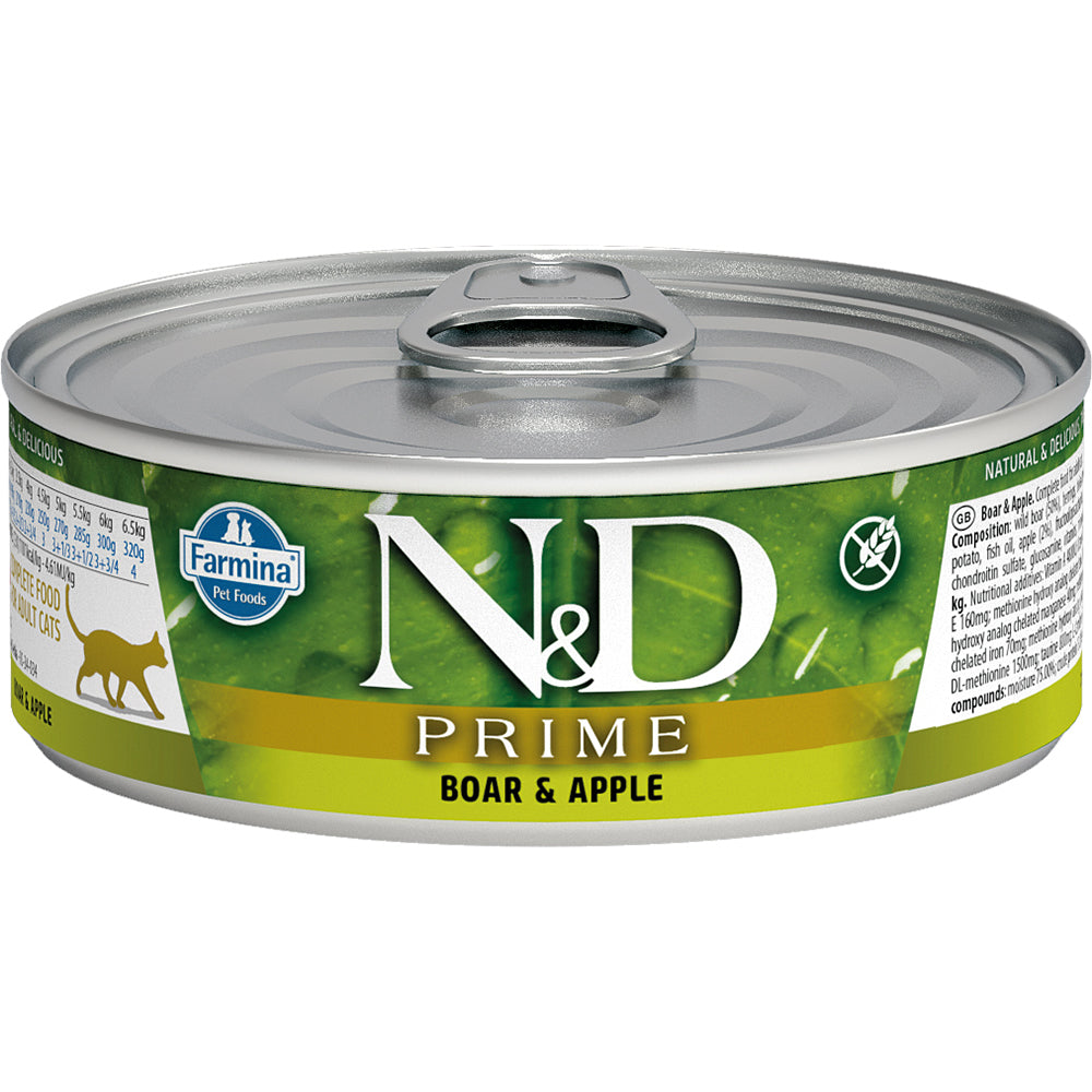 Farmina Natural & Delicious Prime Boar & Apple Canned Cat Food, 2.8-oz can, case of 12