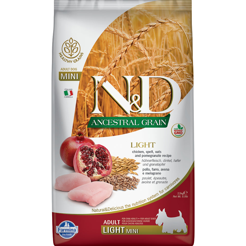 Farmina N&D Ancestral Grain Chicken & Pomegranate Mini Light Dry Dog Food 5.5lb