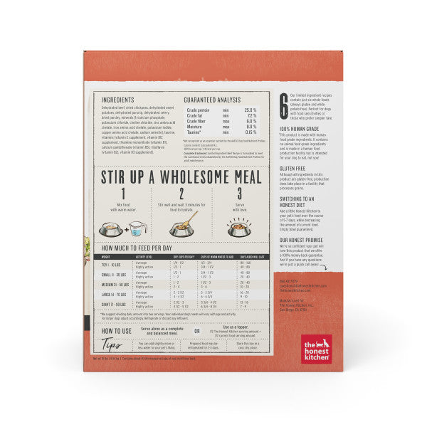 The Honest Kitchen Grain Free Limited Ingredient Beef Recipe Dehydrated Dog Food