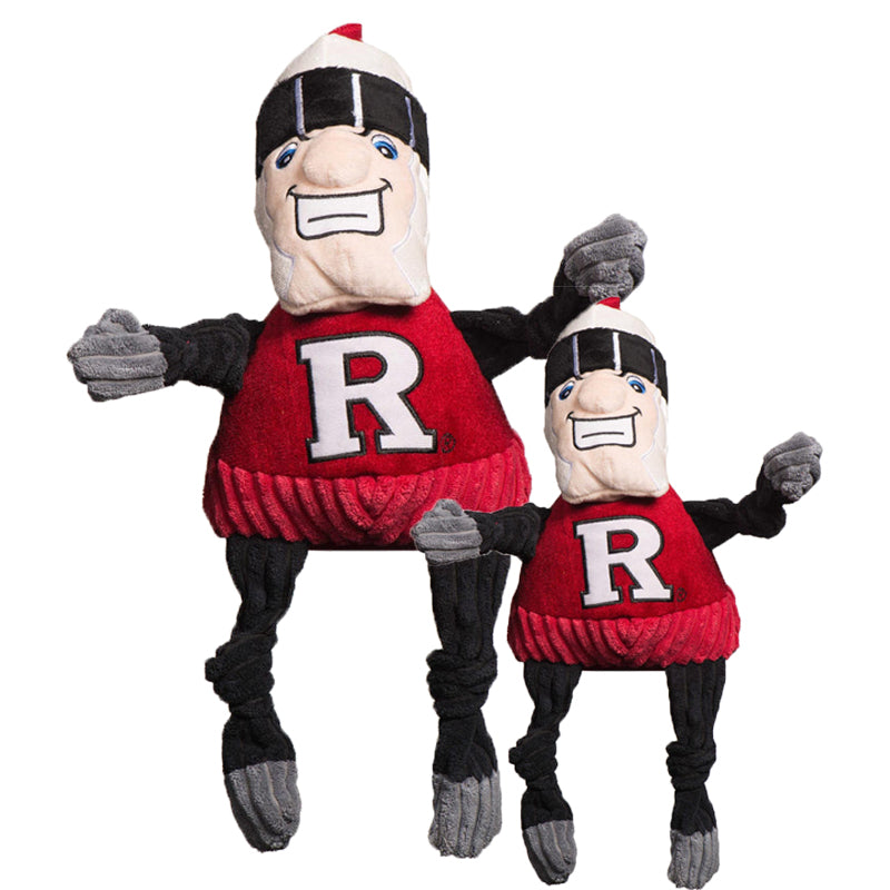 HuggleHounds Knottie Officially Licensed College Mascot Durable Squeaky Plush Dog Toy, Rutgers Scarlet Knights