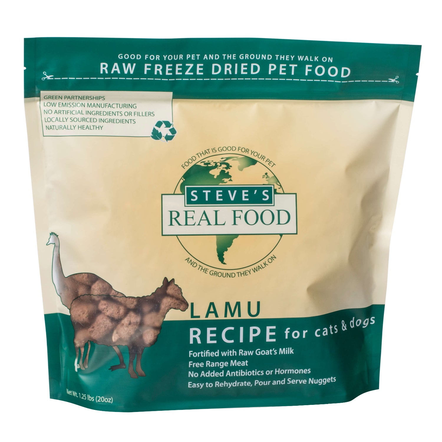 Steve's Real Food Freeze-Dried Lamu Nuggets For Dogs & Cats, 1.25-lb